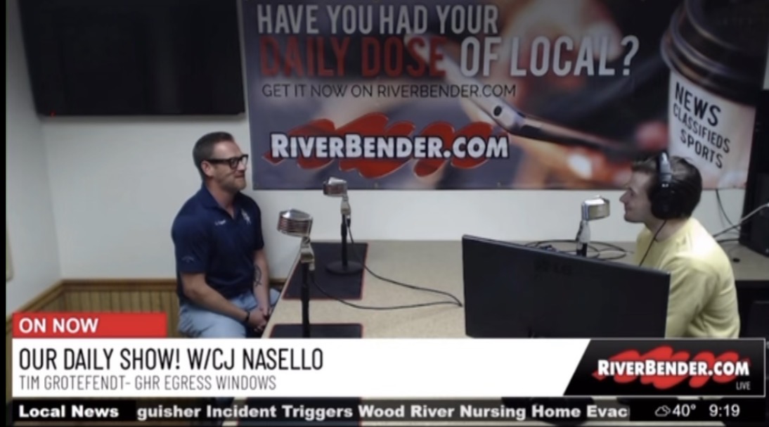 Tim Grotefendt of GHR Egress Windows featured on the Riverbender Radio Show discussing egress window code compliance